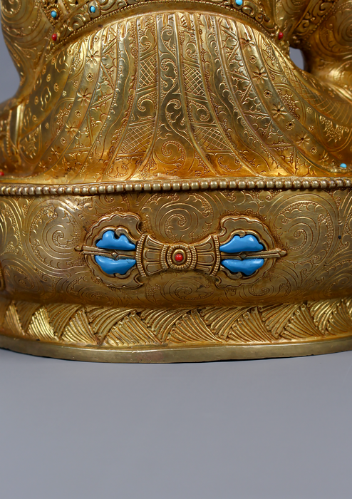 Guru Rinpoche 24K Gold Gilded Copper  Statue 15"H