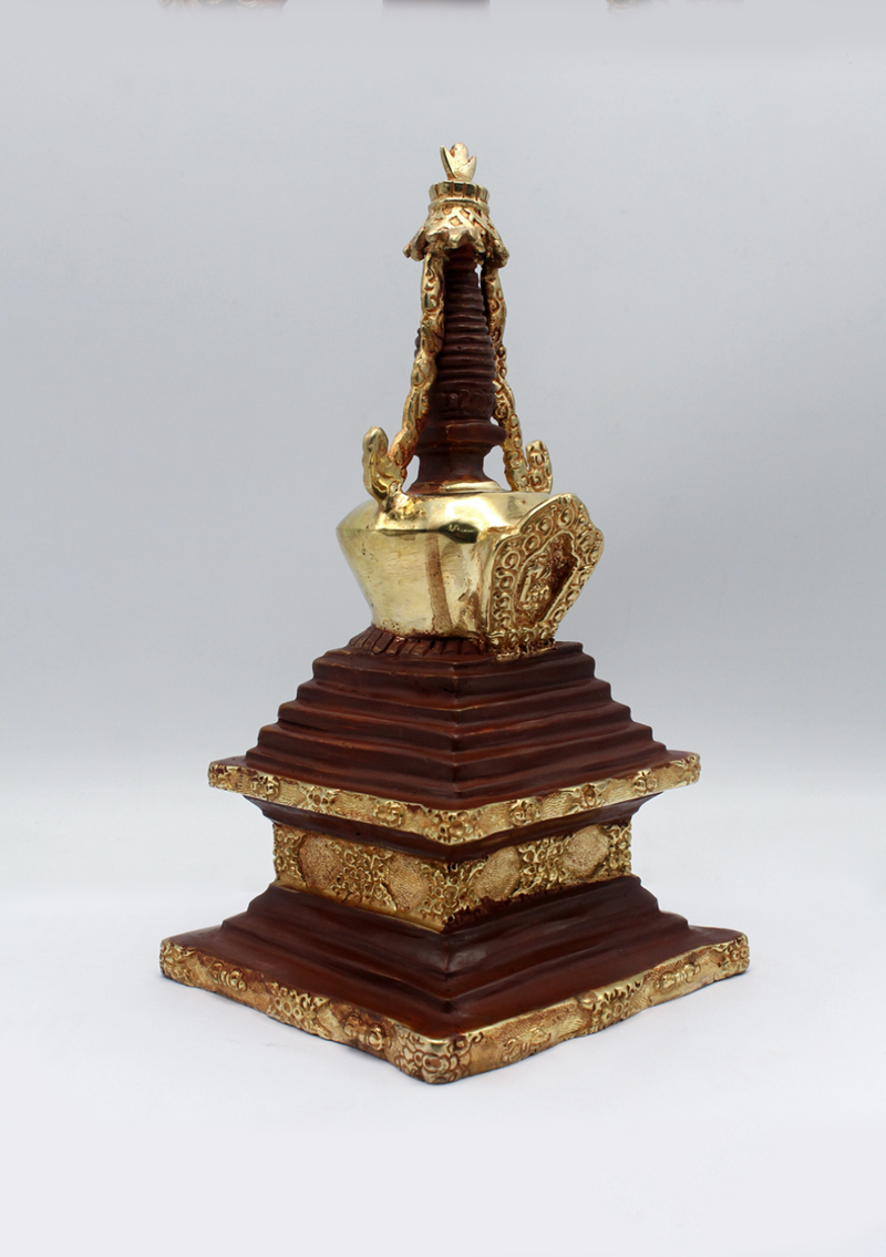Partly Gold Plated Buddhist Stupa Chorten 8.5"H
