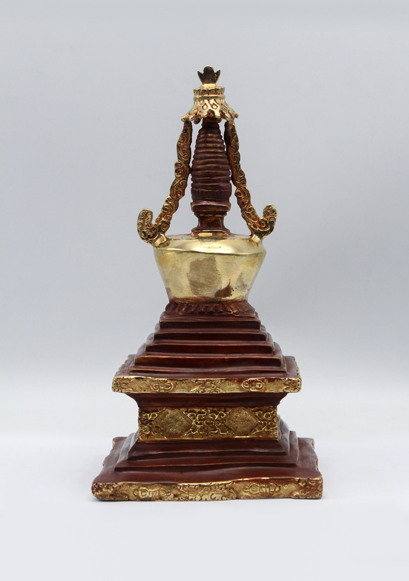 Partly Gold Plated Buddhist Stupa Chorten 8.5"H