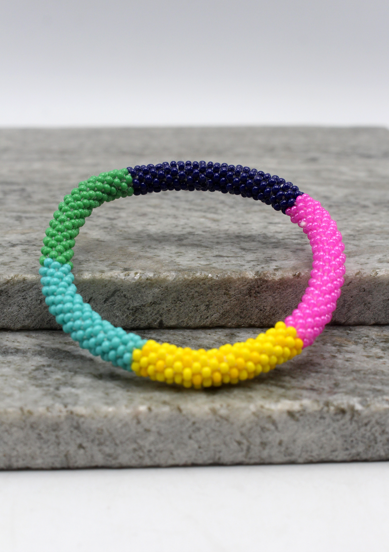 Five Color  Nepalese Roll on Beads Bracelet
