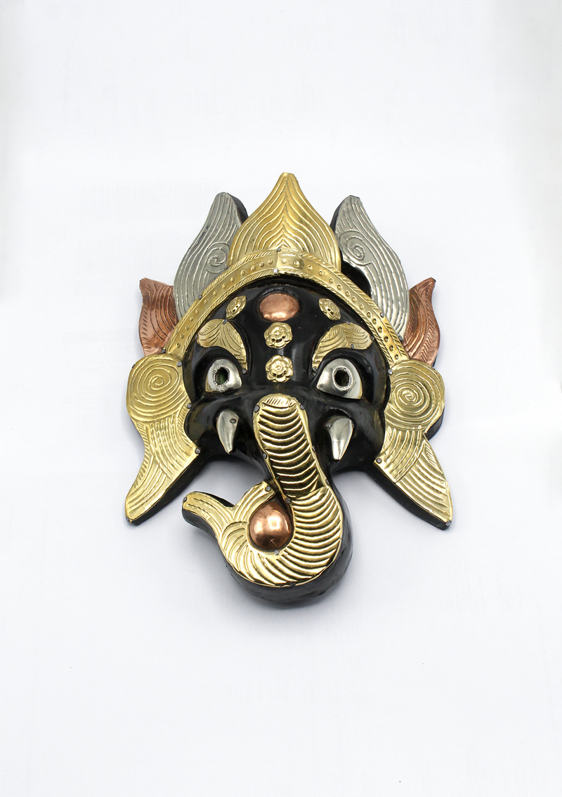 Hand Painted Blue Ganesh  Wooden Wall Hanging Mask