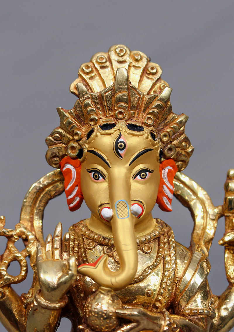 Partly Gold Plated Ganesh Statue 7.5" H