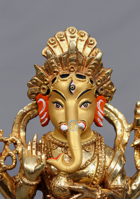 Partly Gold Plated Ganesh Statue 7.5" H
