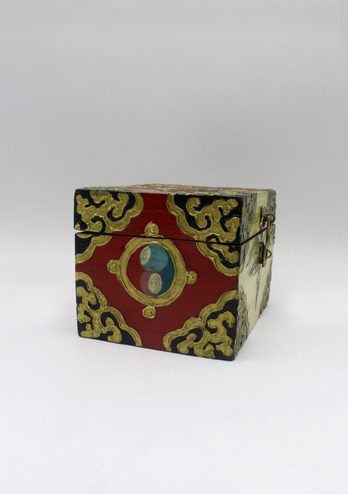 Handpainted Tibetan Wooden Boxes with Dharmachakra- Small