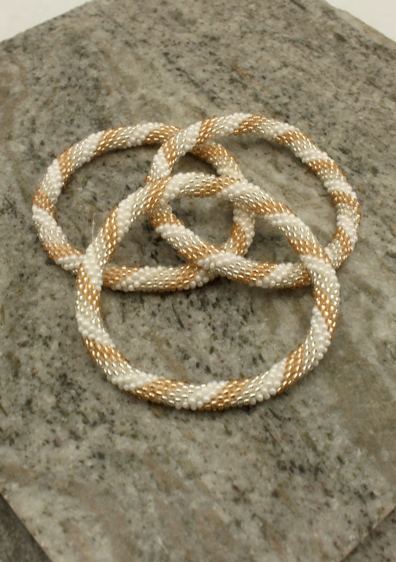 Spiral White Silver Roll on Beads Bracelet