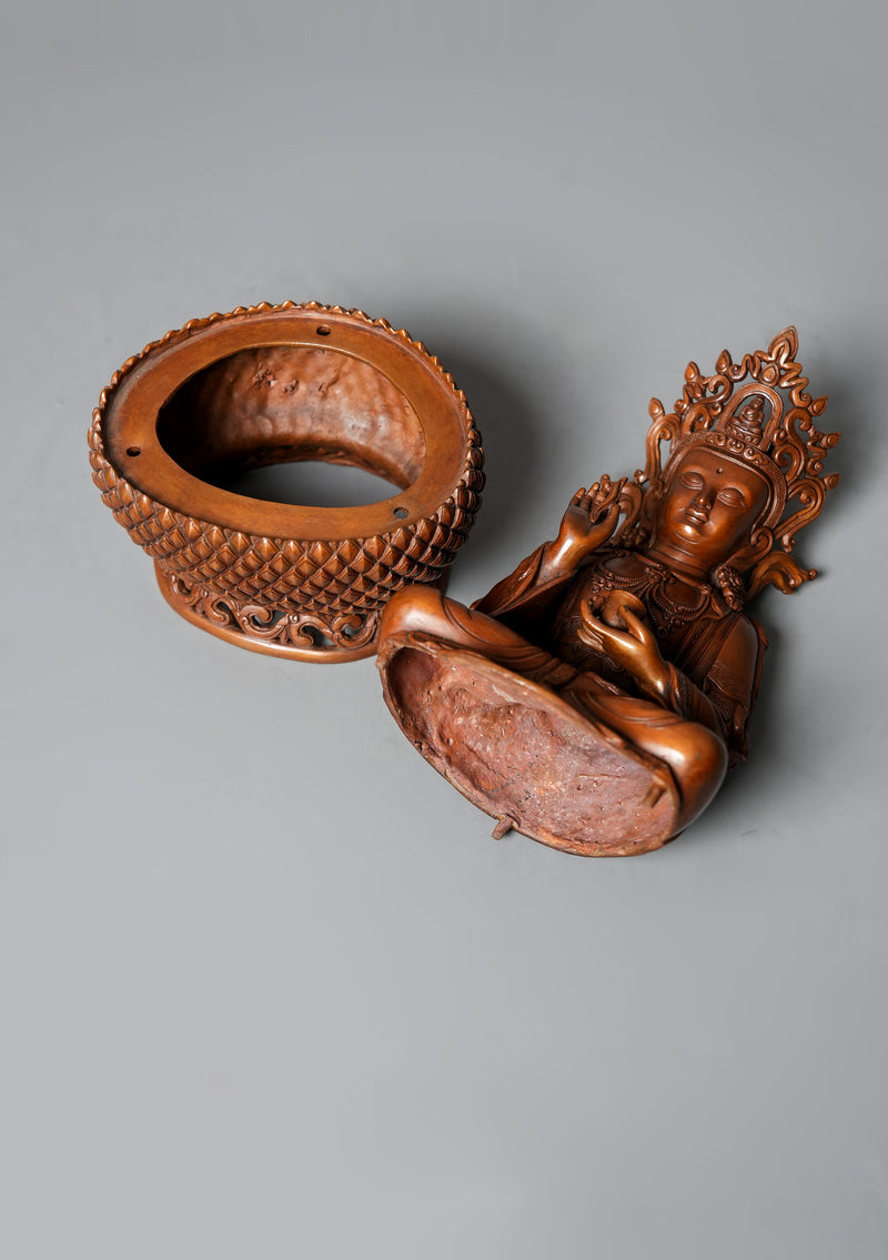 Oxidized Copper Kwan  Yin Buddha Statue 12.25" H