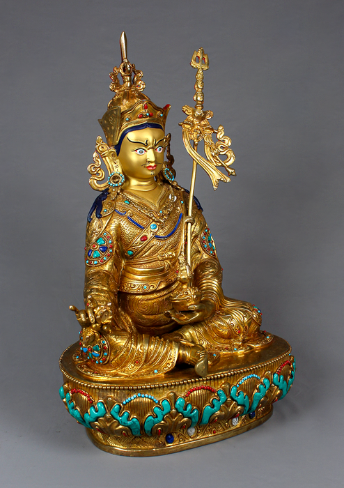 Guru Rinpoche 24K Gold Gilded Copper  Statue 15"H