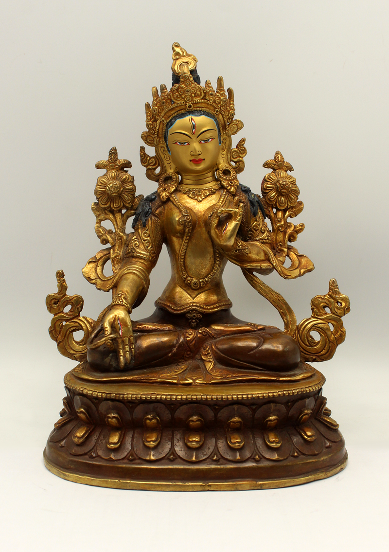 Copper Gold Plated  White Tara  Seated on Double Lotus 9" H