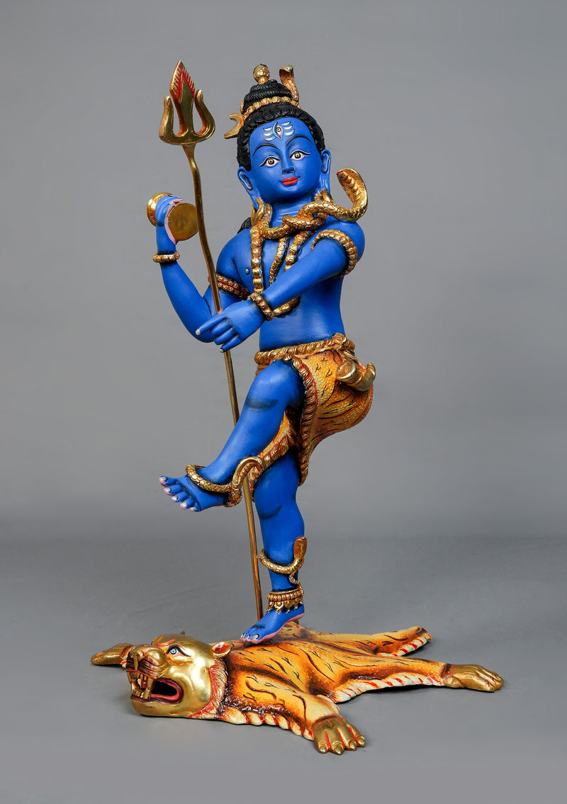 Handcrafted Dancing Shiva Statue – Blue Nataraja Shiva with Trishul & Damaru