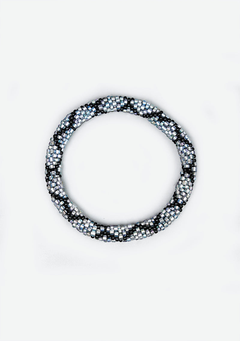 Disco Black and Silver Nepalese Roll Beads Bracelet