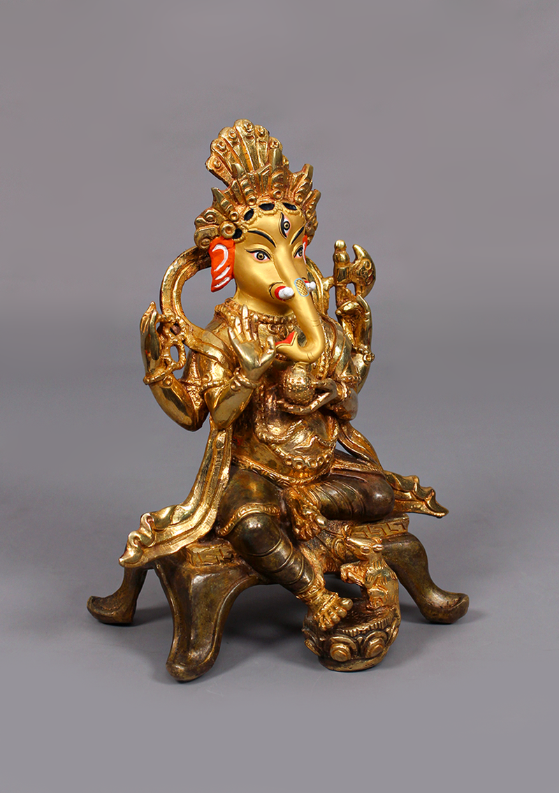 Partly Gold Plated Ganesh Statue 7.5" H