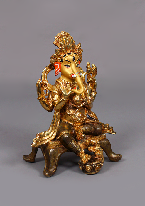 Partly Gold Plated Ganesh Statue 7.5" H