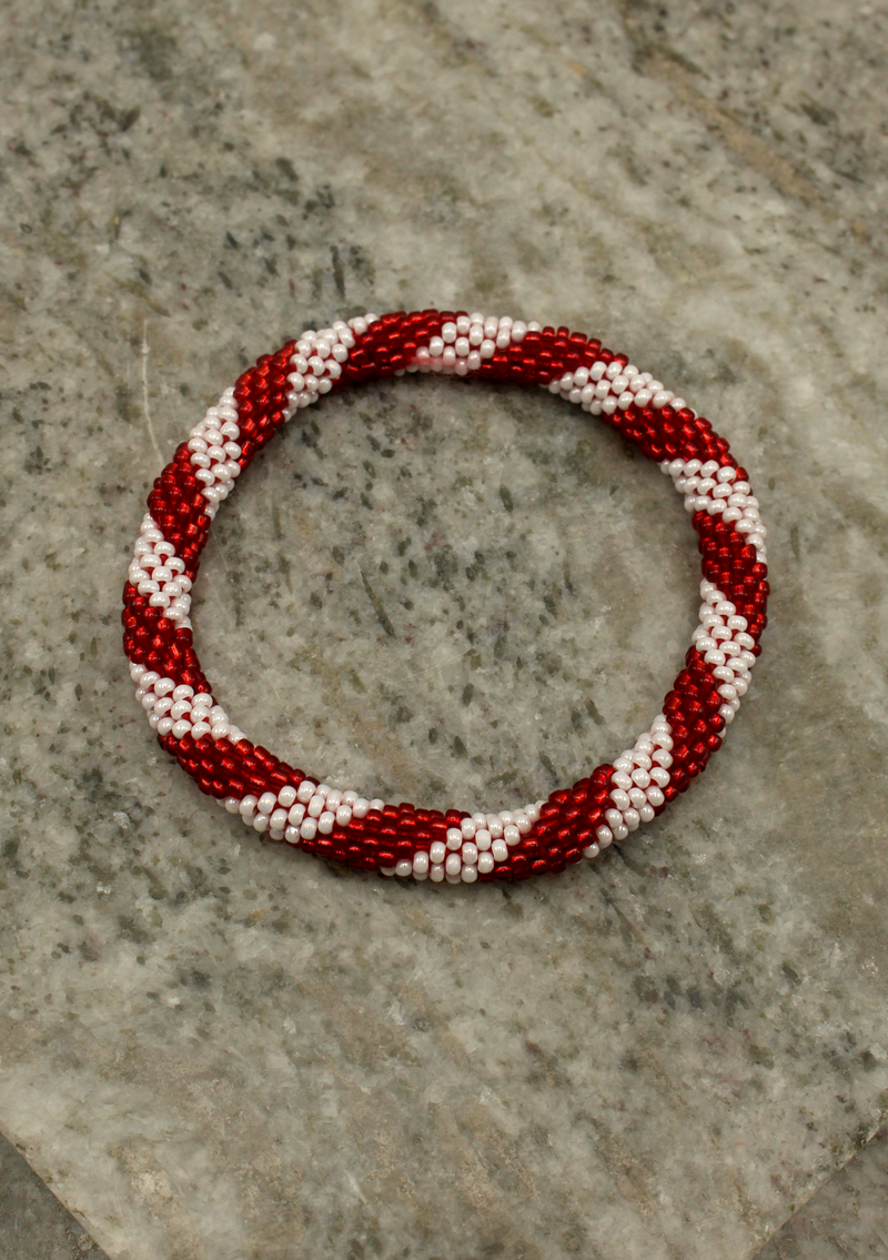 Spiral Red and White  Roll Beads Bracelet