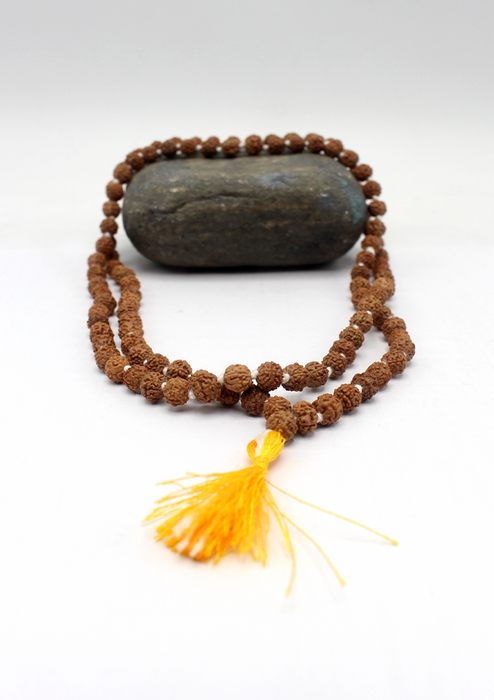 Rudraksha Beads Prayer Mala with Yellow Tassel