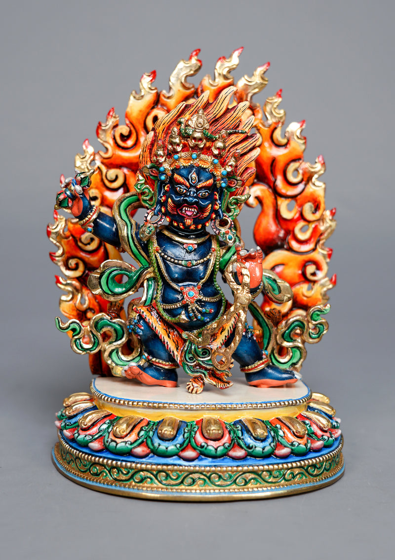 Handpainted Master Vajrapani Statue-Goldplated Copper 7.5" Himalayan Buddhist Protector