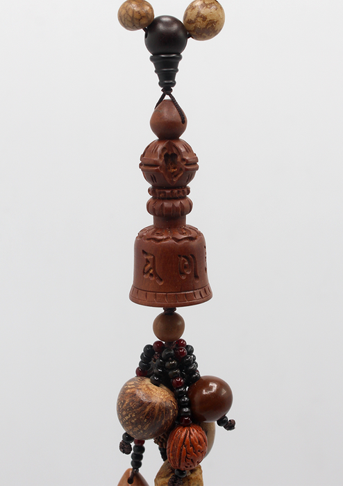 Tibetan Bell Carved Wooden Car Hanging Amulet