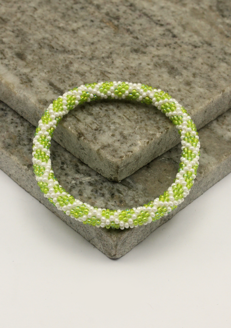 Mint Green White stripes Roll on  Beads Bracelet