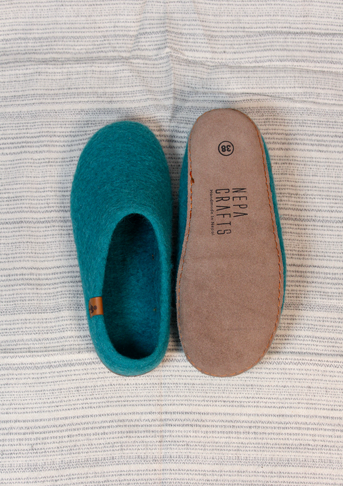 Handmade Sea Blue  Premium Classic Felt Slippers