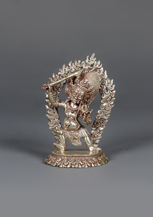 Sterling Silver 925  Khadga Pani Mahankal Statue 9 cm