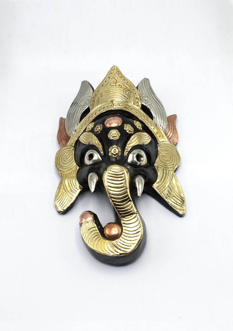 Hand Painted Blue Ganesh  Wooden Wall Hanging Mask