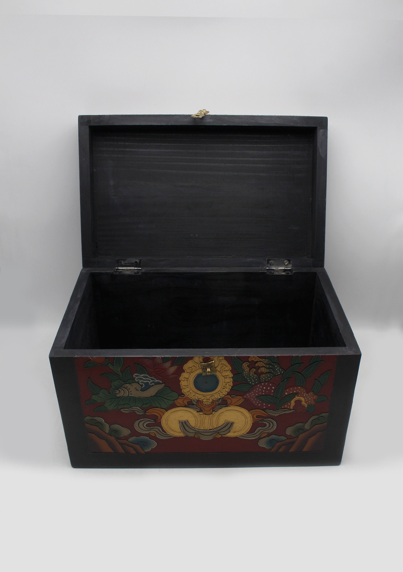 Handpainted Tibetan Sankha Flower Wooden Box- Extra Large