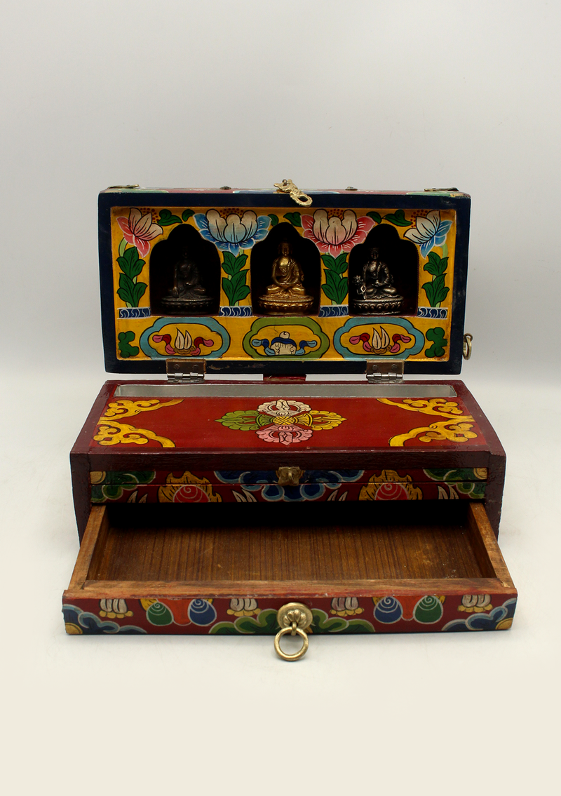 Handcrafted Wooden Buddhist Ritual Tibetan Altar Portable Shrine Box