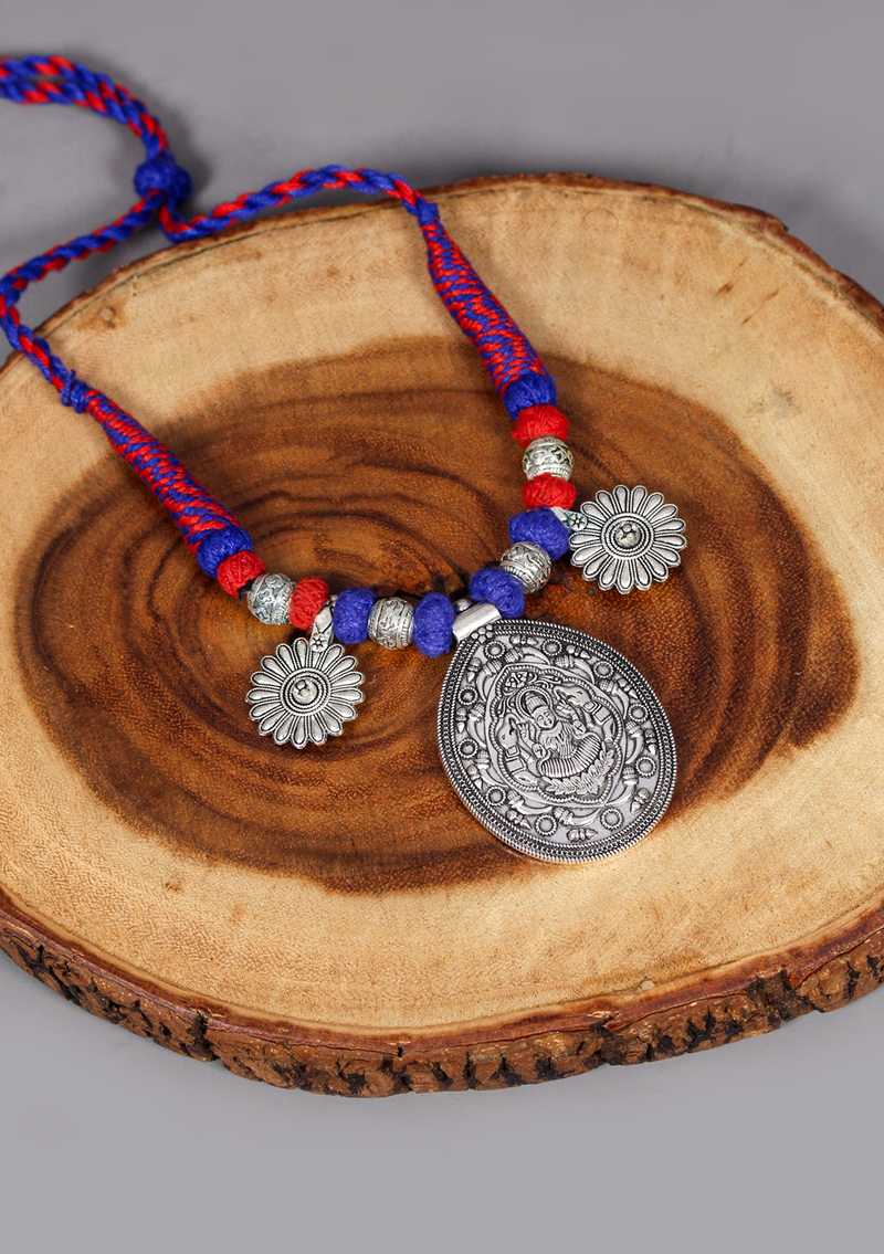 Elegant White Metal Tribal Deity Pendant from Nepal