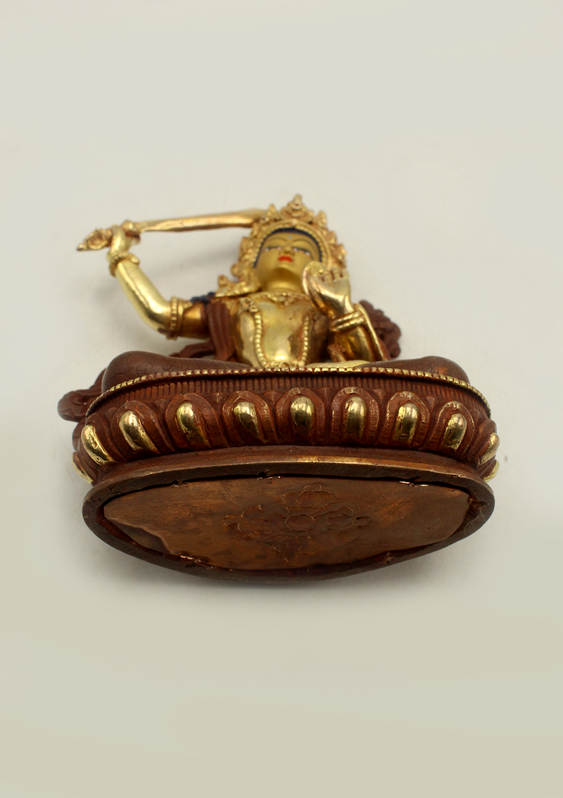 Partly Gold Plated Manjushri Statue 5.5" H