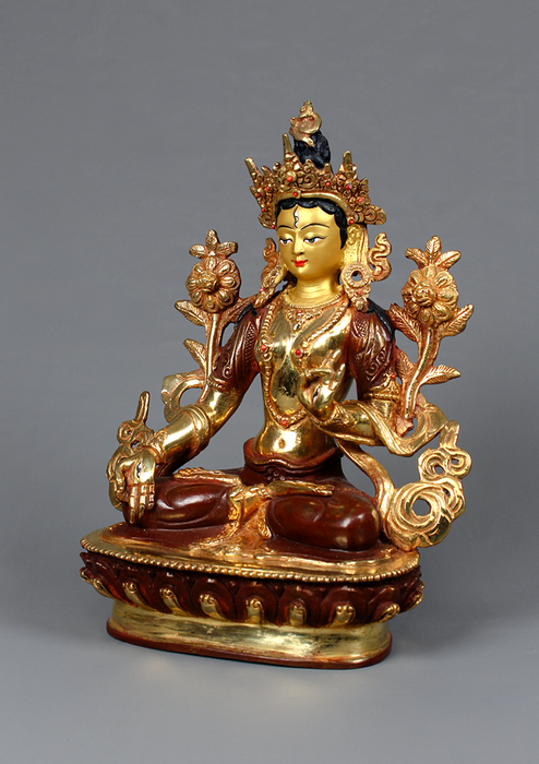 White Tara  Partly Gold Plated Statue 9"H
