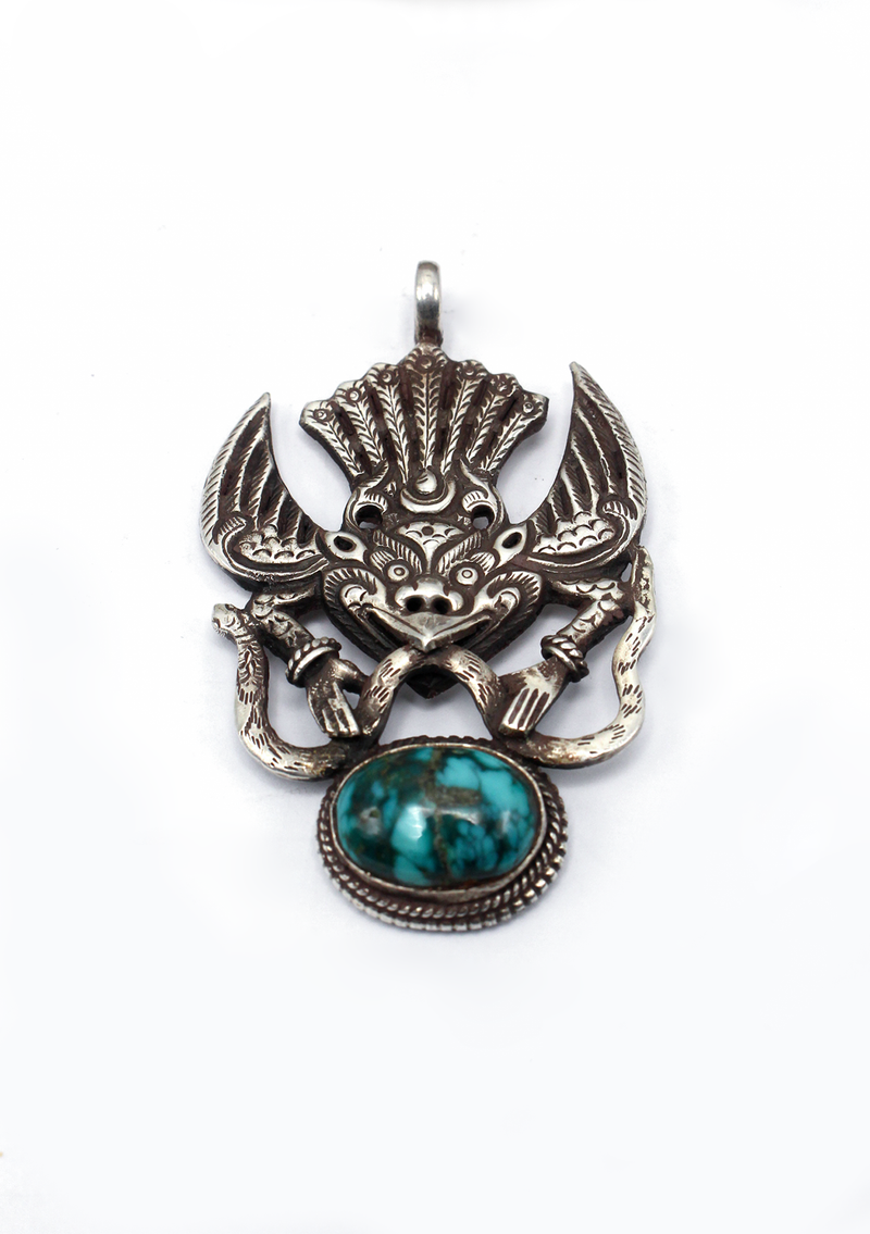 Handcrafted Turquoise Garuda Silver Sterling Pendant