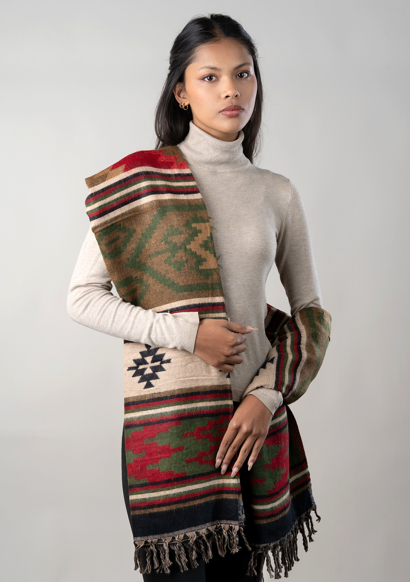 Handloomed Zigzag Pattern Woolen Shawl - Lancer