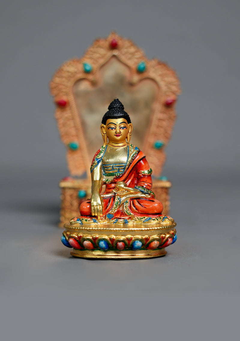 Handpainted Shakyamuni Buddha Statue with Stone-Inlaid Throne