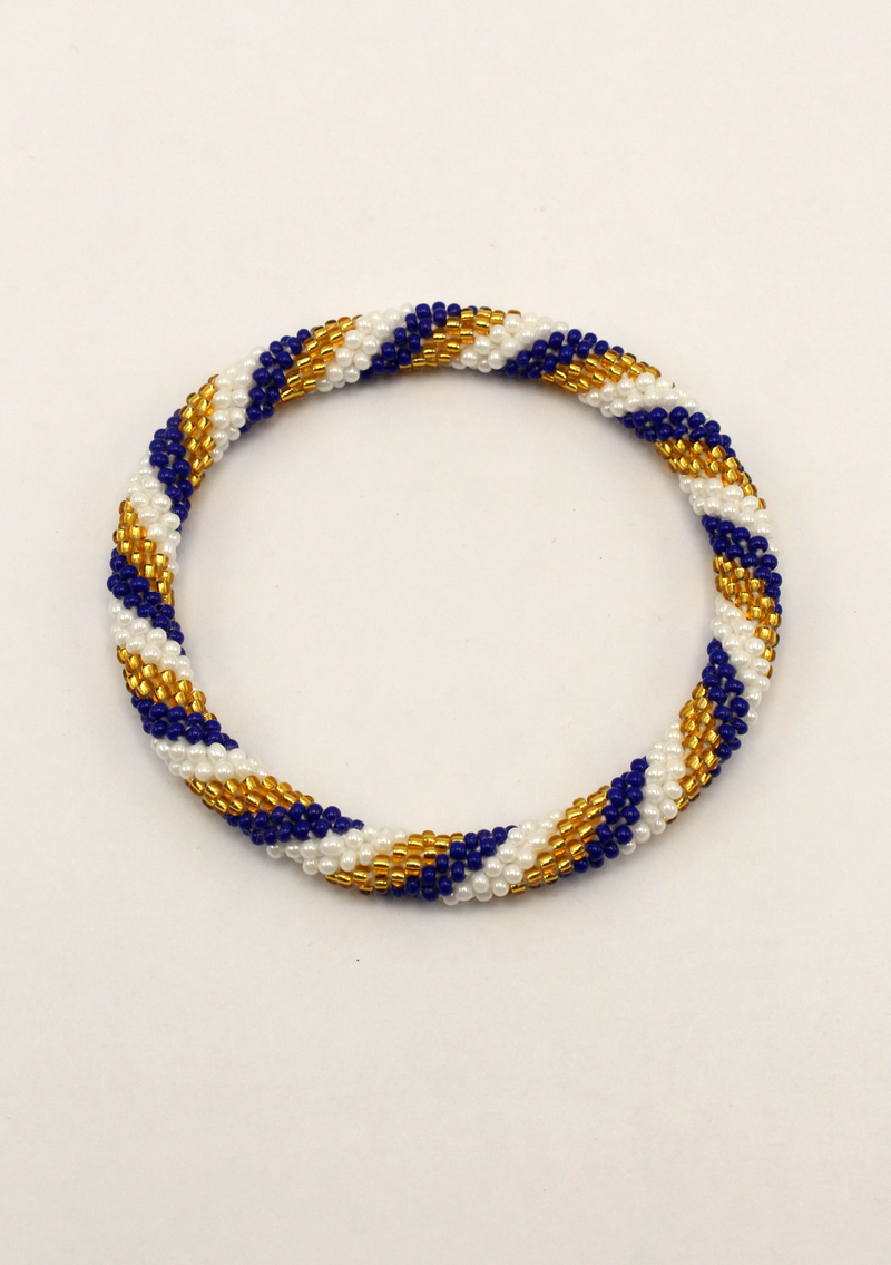 Golden Blue Spiral  Roll on Beads Bracelet