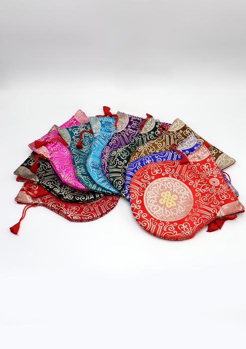 Endless Knot Brocade Drawstring Multicolor Mala Bag Pouch