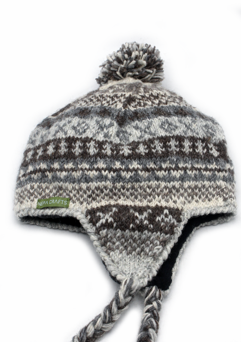 Natural Dark  Color Hand Knitted Winter Sherpa Cap
