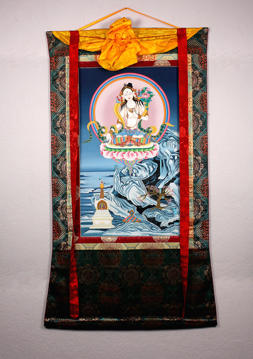 White Tara Brocade Thangka Painting