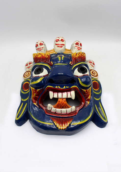 Handcarved and Painted Wooden Bhairab Wall Hanging Mask - Blue