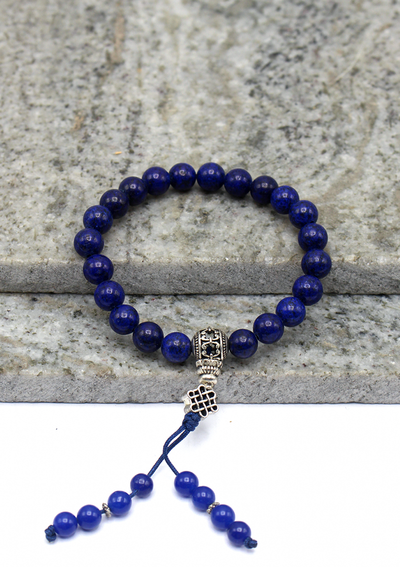 Lapis Lazuli Beads Wrist Bracelet with Eternal Knot