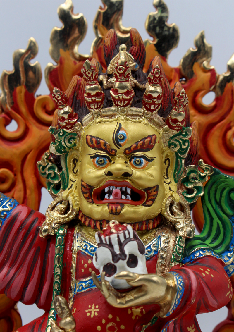 Majestic Hand-Painted Gold-Plated  Kajupa Mahakala Statue 8.5"H