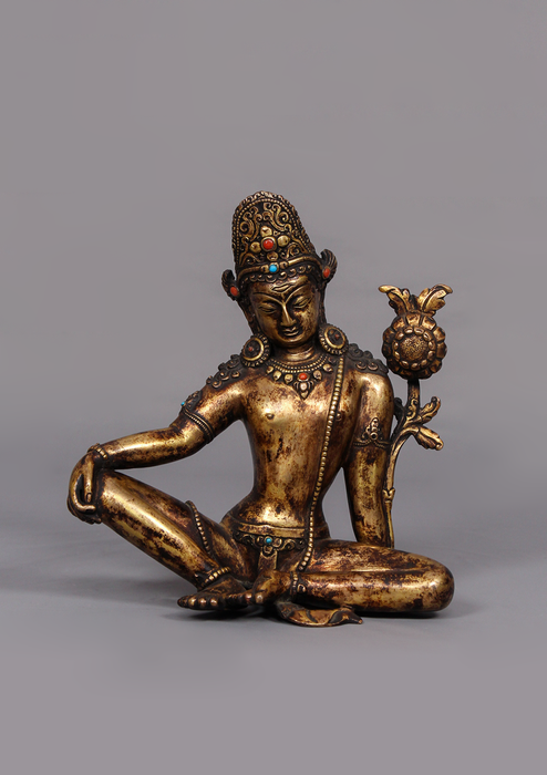 Antique Style Gold Gilded Indra Statue 7.5" H