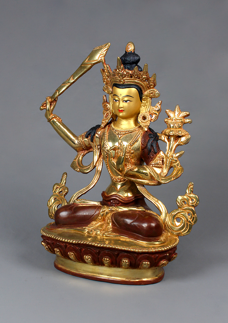 Manjushree Partly Gold Plated Coppper Statue 9"H