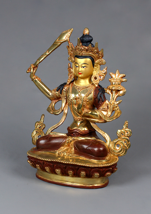 Manjushree Partly Gold Plated Coppper Statue 9"H
