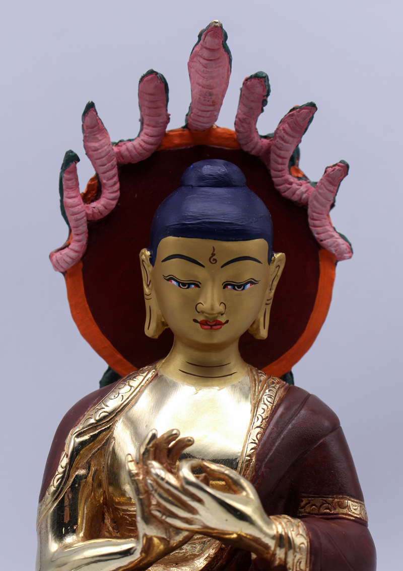 Partly Gold Plated Nagarjuna Buddha Statue 9.5"H