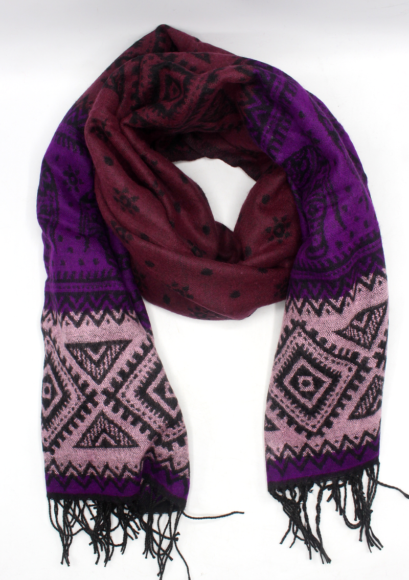 Hand loomed Elephant Purple Woolen Shawl Nepal- Krishma