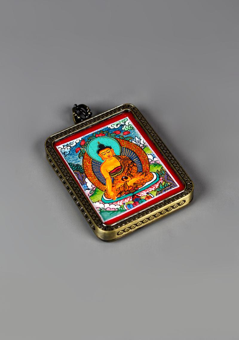 Hand Painted Mini Shakyamuni Thangka Amulet Pendant Brown