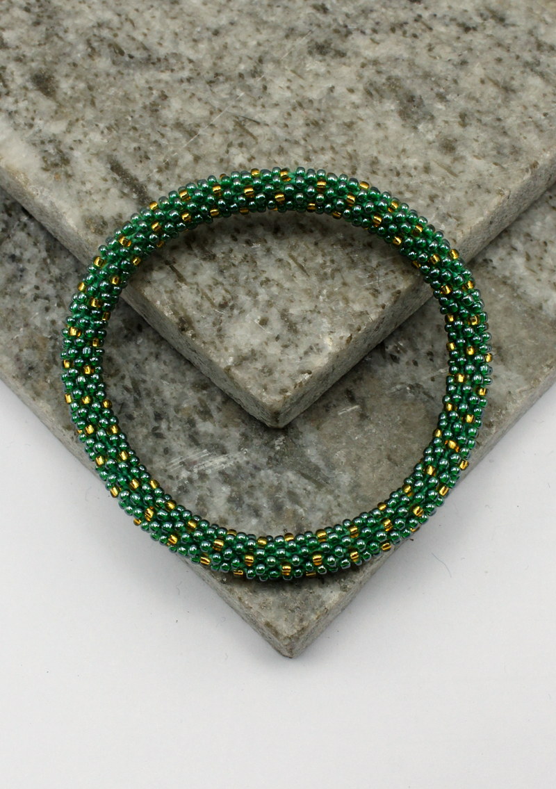 Green Gold Roll on Beads Bracelet