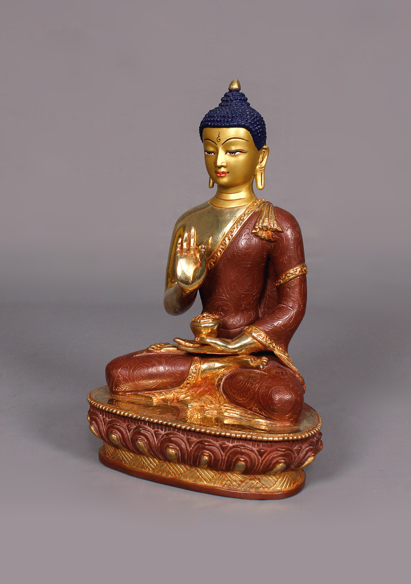 Partly Gold Plated Amoghasiddhi Buddha Statue 9.5" H