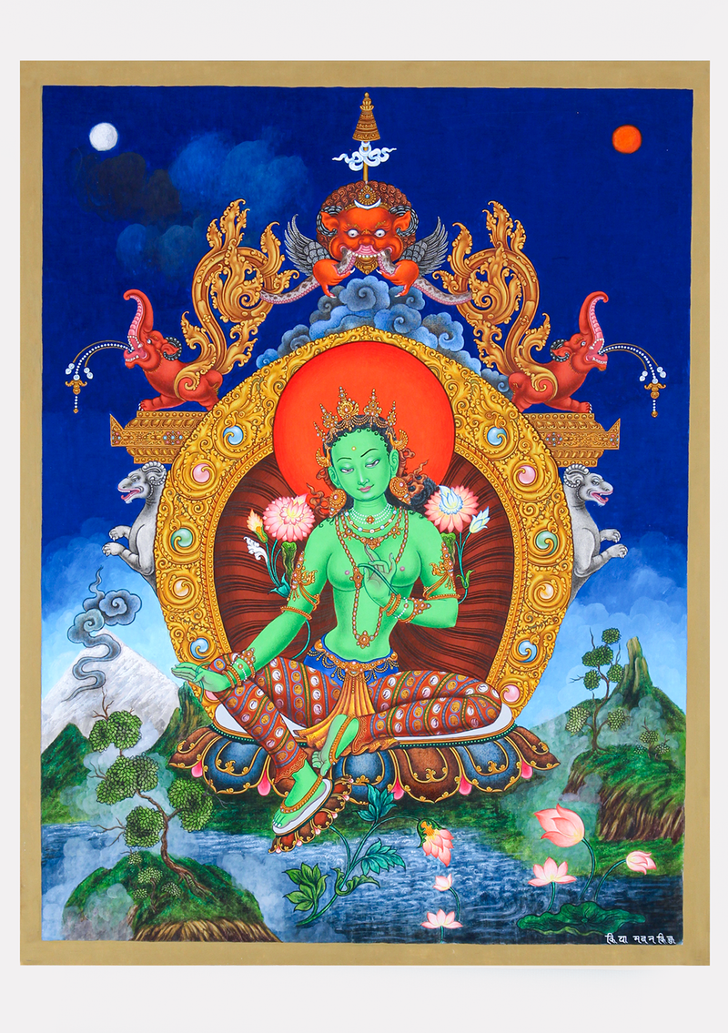 Green Tara Paubha Thangka Painting