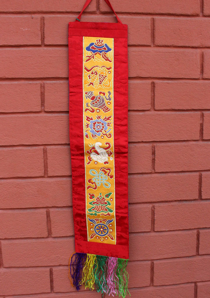 Tibetan Eight Auspicious Symbol Brocade Wall Hanging Banner