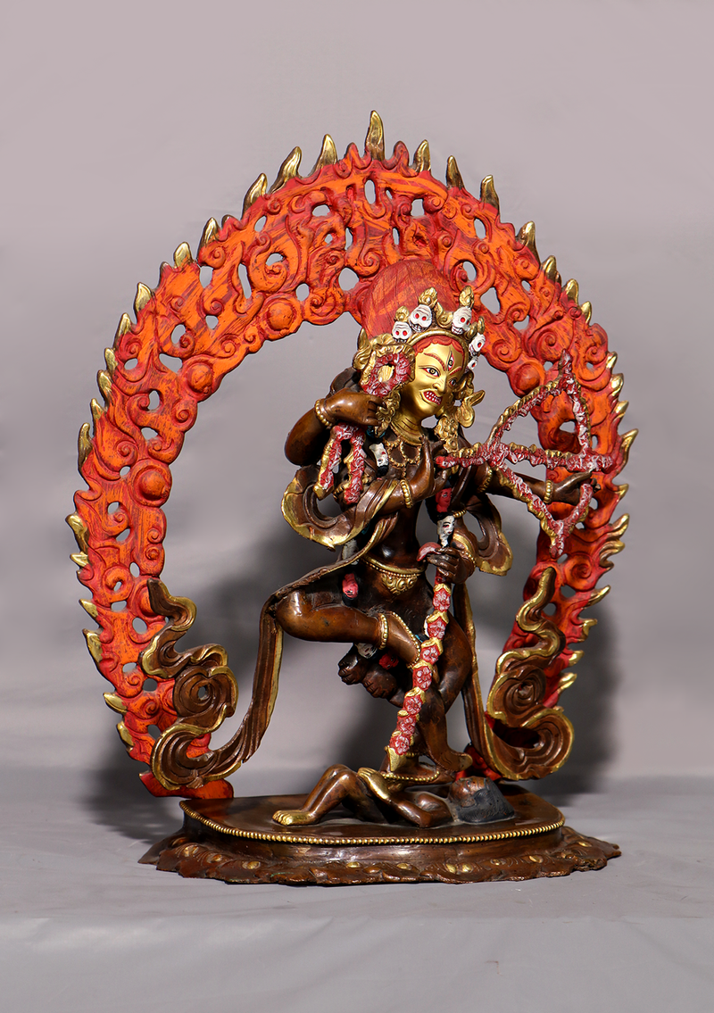 Old Style Gold Gilded Copper  Kurukulla Statue 14.5"H